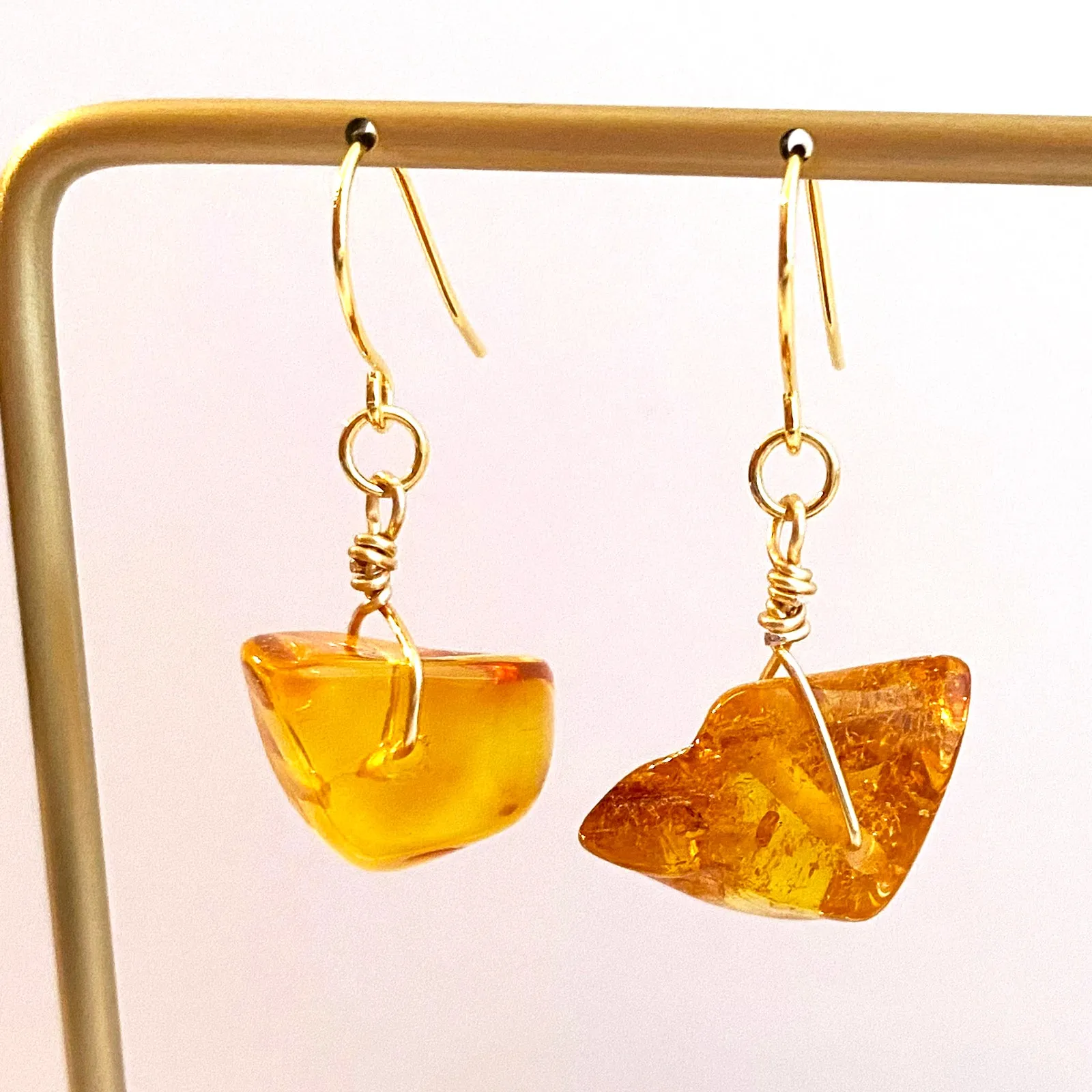 Genuine Natural Baltic Amber Earrings #01 -  Gold plated on Brass Handmade Jewelry - Great gift