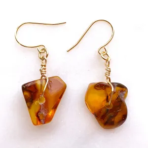 Genuine Natural Baltic Amber Earrings #03 -  Gold plated on Brass Handmade Jewelry - Great gift