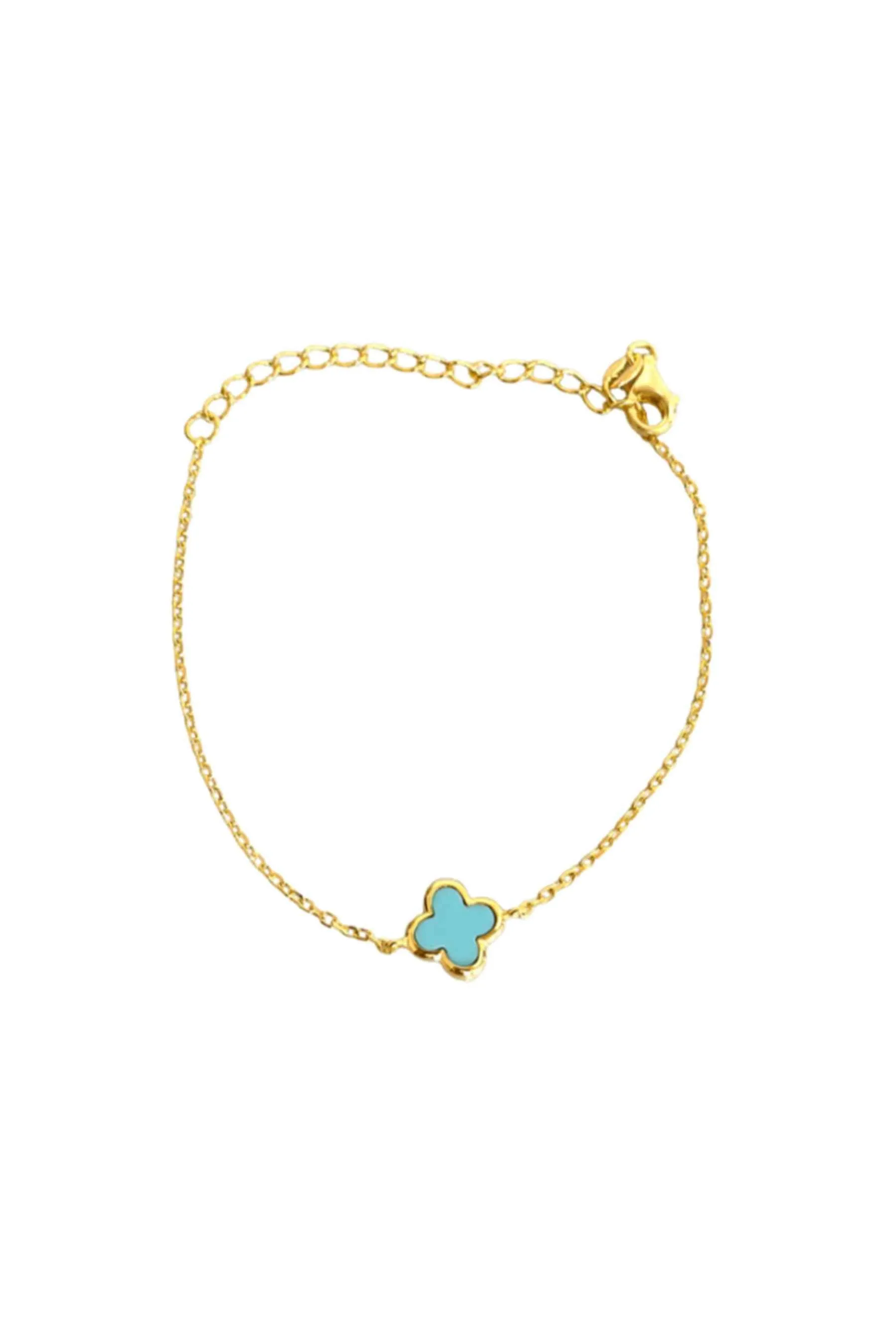 Gold Bracelet with Turquoise Smooth Clover