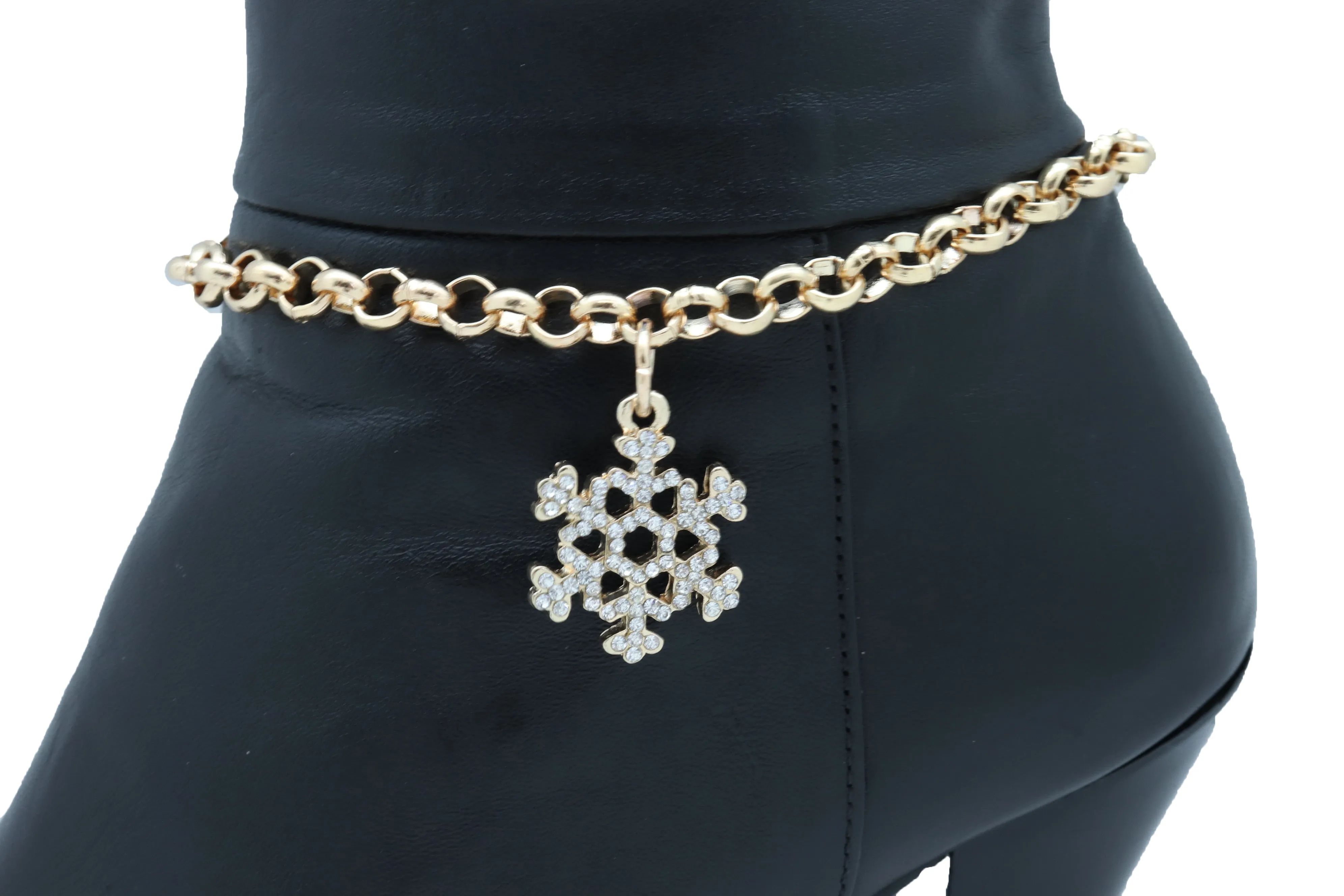 Gold Metal Chain Boot Bracelet Anklet Snowflake Shoe Bling Charm Jewelry