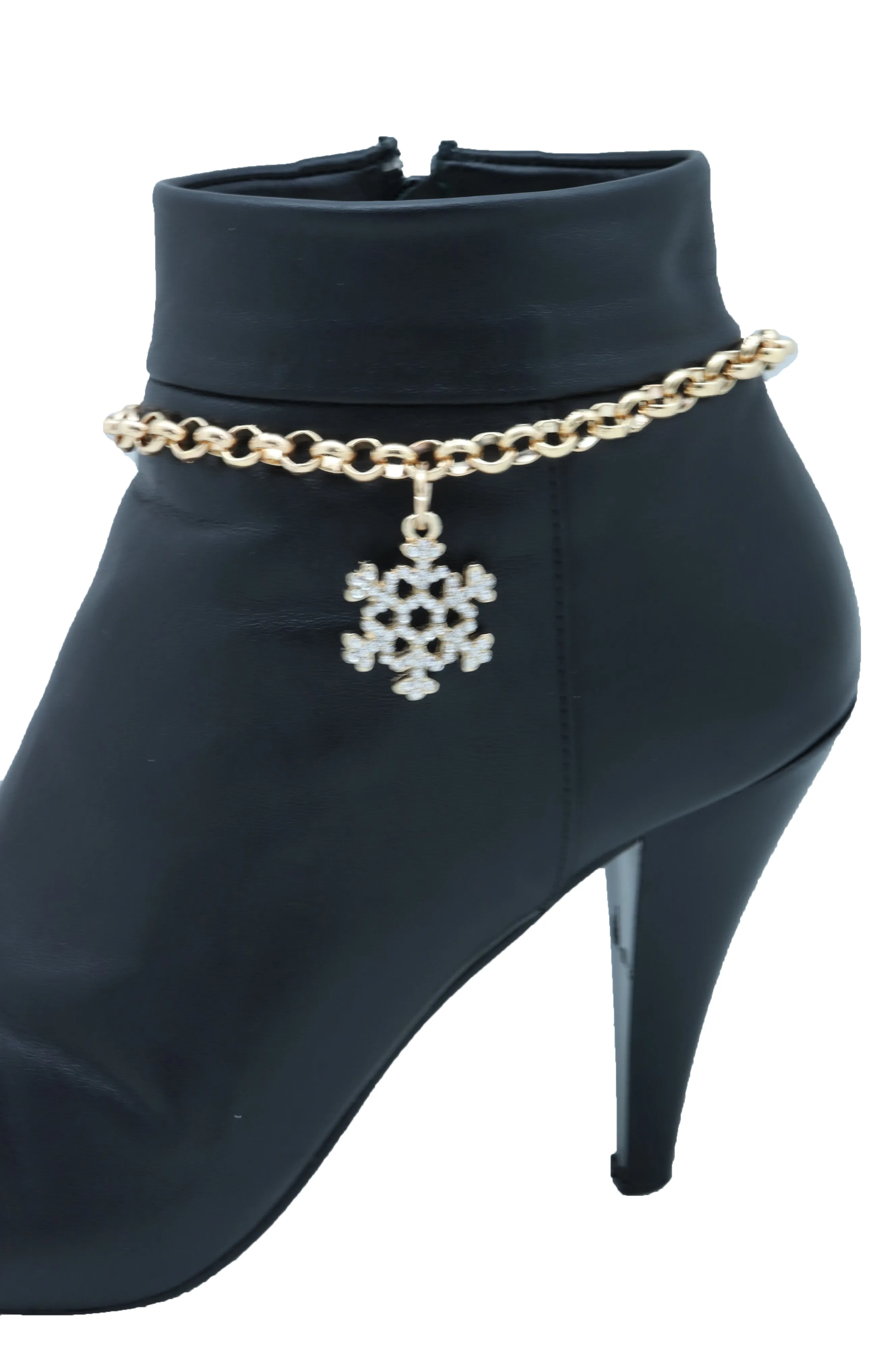 Gold Metal Chain Boot Bracelet Anklet Snowflake Shoe Bling Charm Jewelry