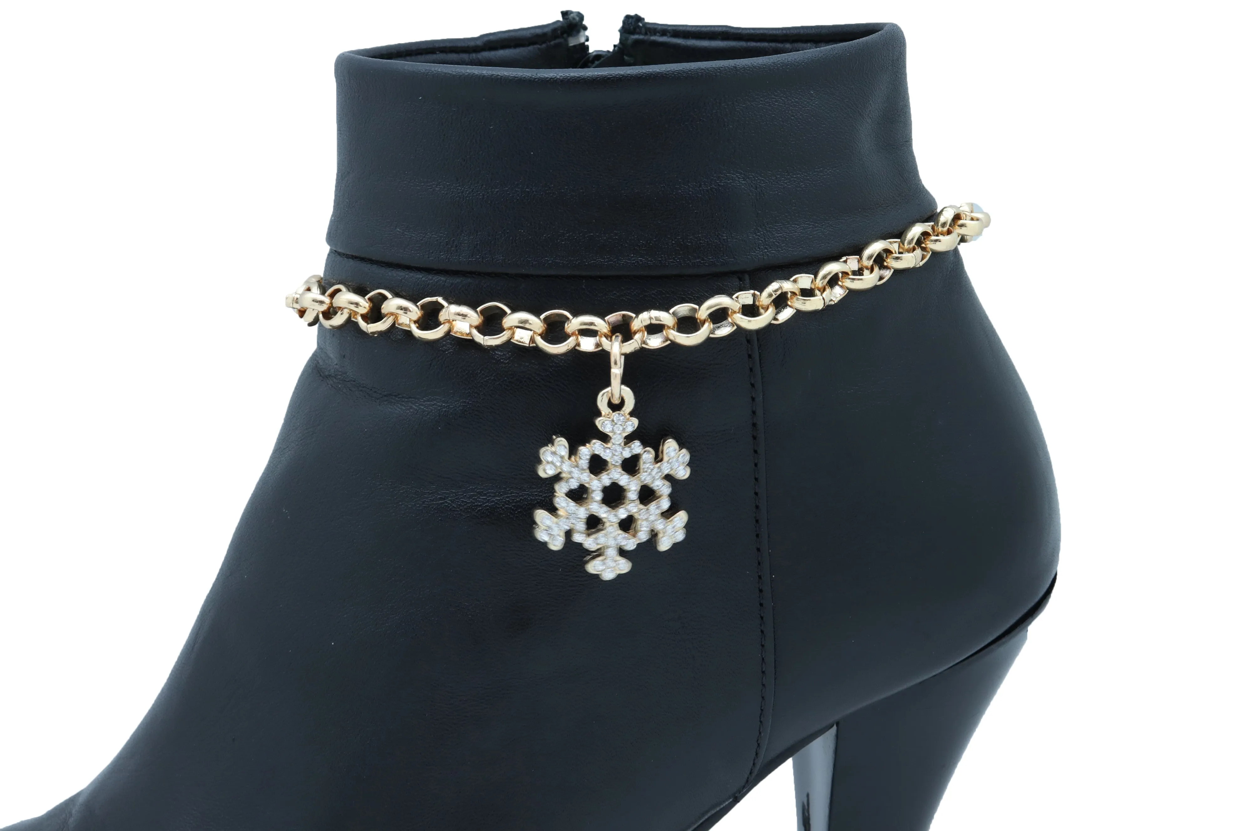 Gold Metal Chain Boot Bracelet Anklet Snowflake Shoe Bling Charm Jewelry