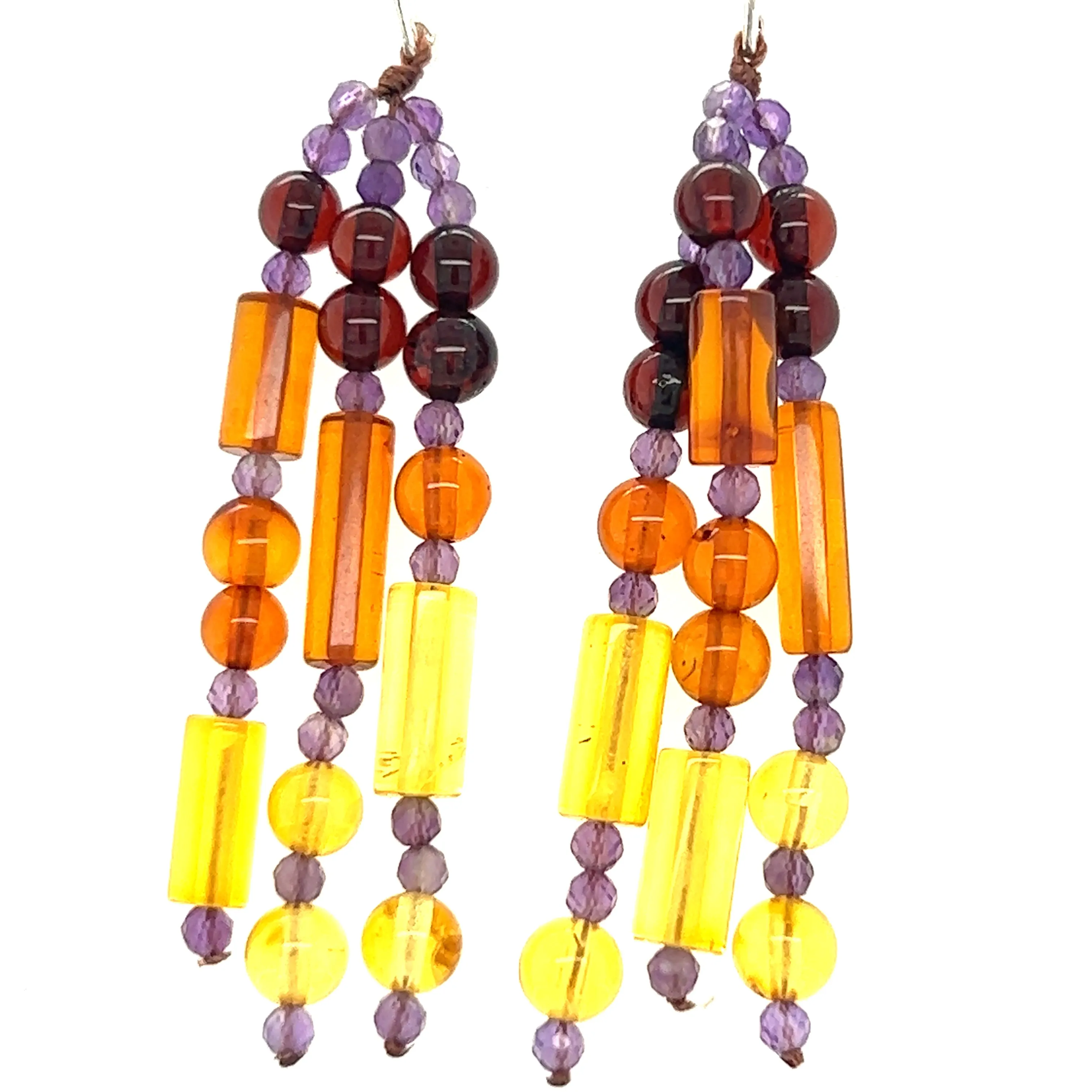 Gorgeous Baltic Amber and Amethyst Beaded Earrings