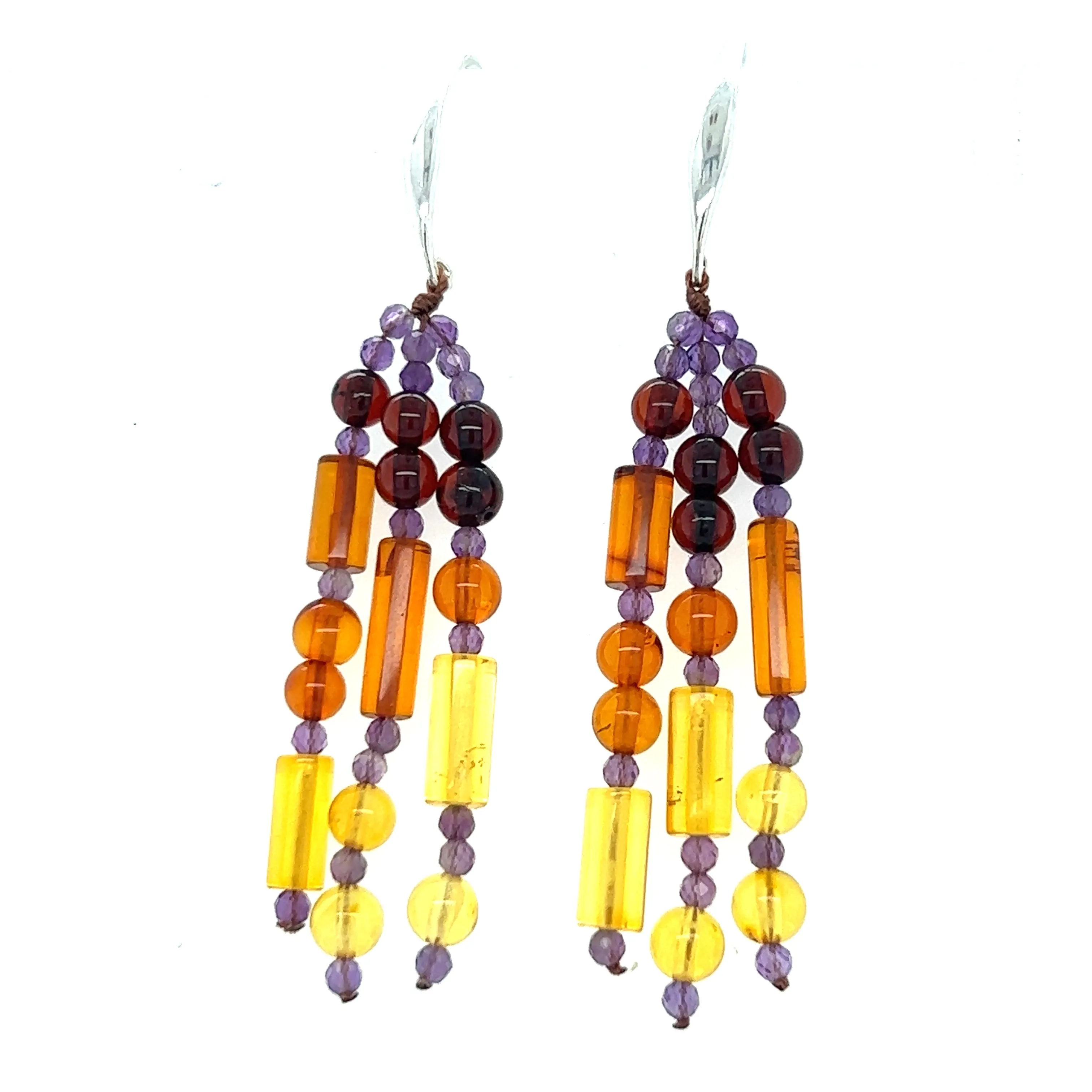 Gorgeous Baltic Amber and Amethyst Beaded Earrings