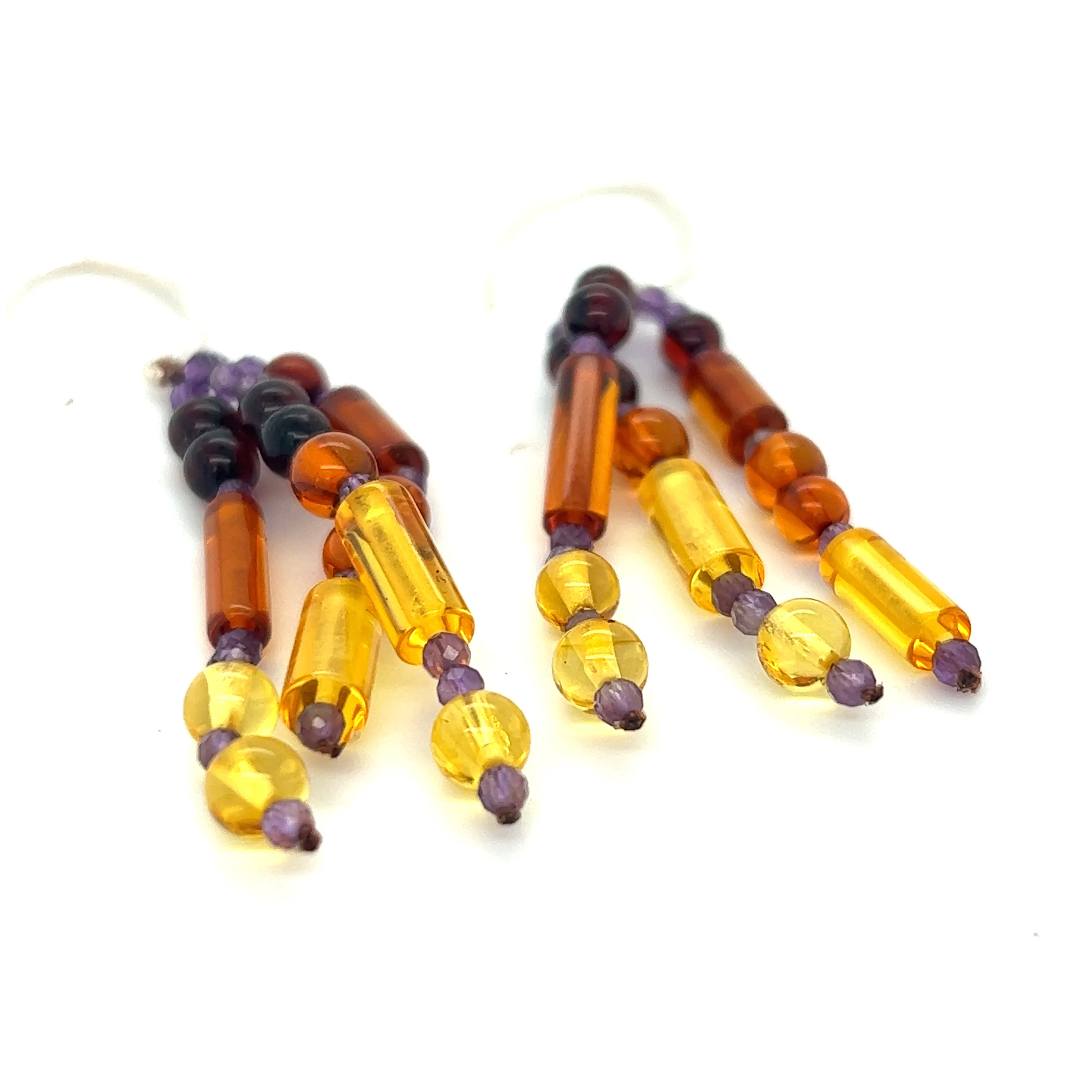 Gorgeous Baltic Amber and Amethyst Beaded Earrings