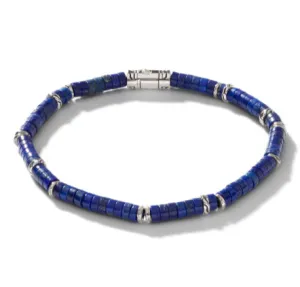 Heishi Silver Bracelet with Pusher Clasp with 4mm Lapis Lazuli Beads by John Hardy