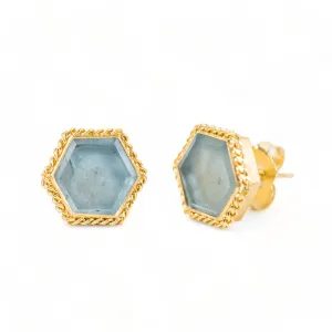 Hexagon Aquamarine Stud Earrings