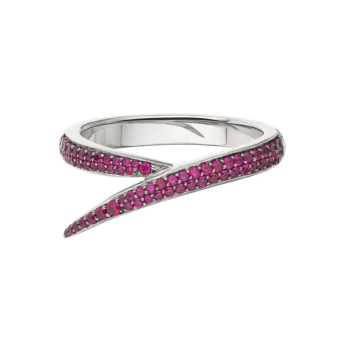 Interlocking Stacked Ring - White & Black Diamond and Pink Sapphire