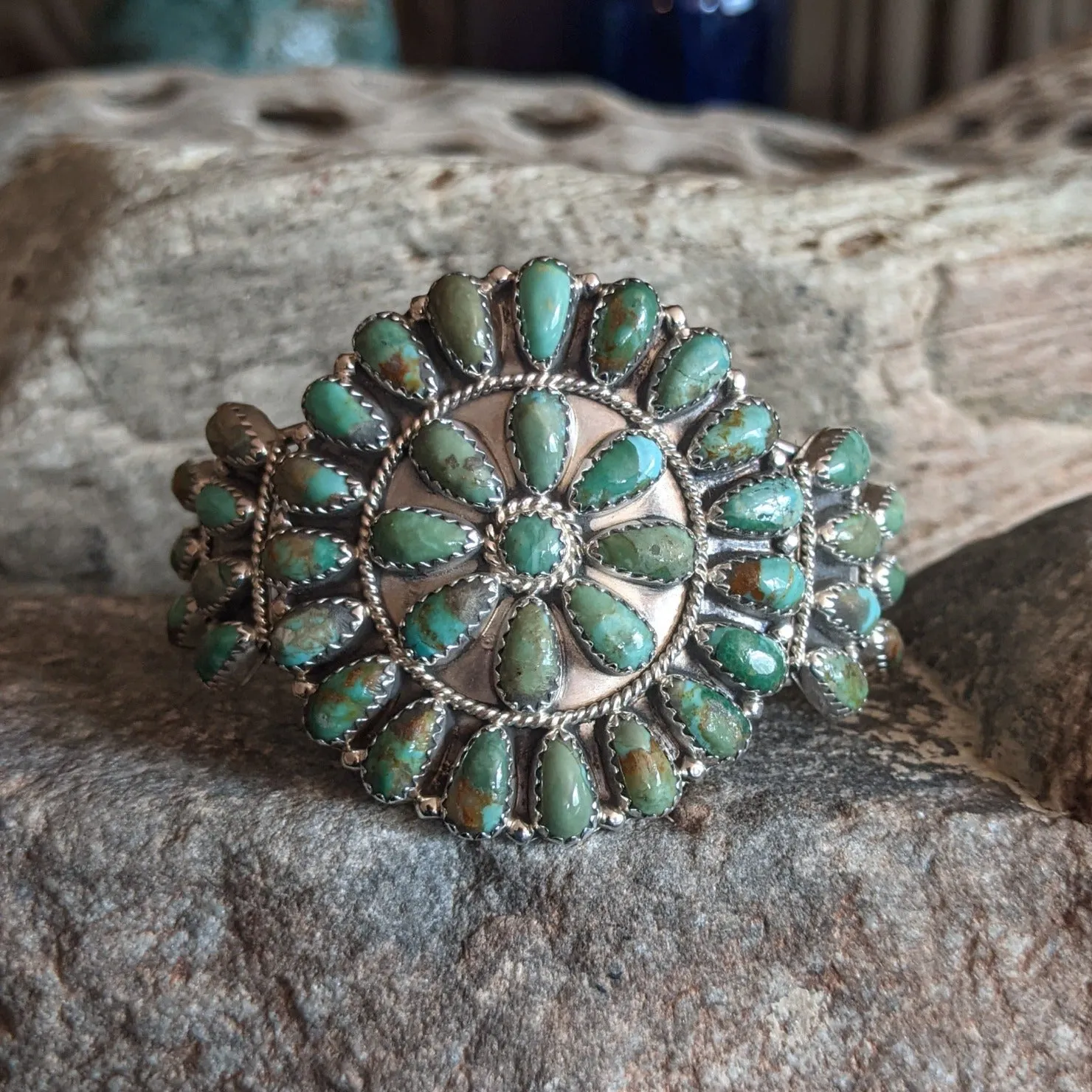 Kingman Turquoise Small Circle Cluster Bracelet by Ophelia Moses GJ-BRC-0072