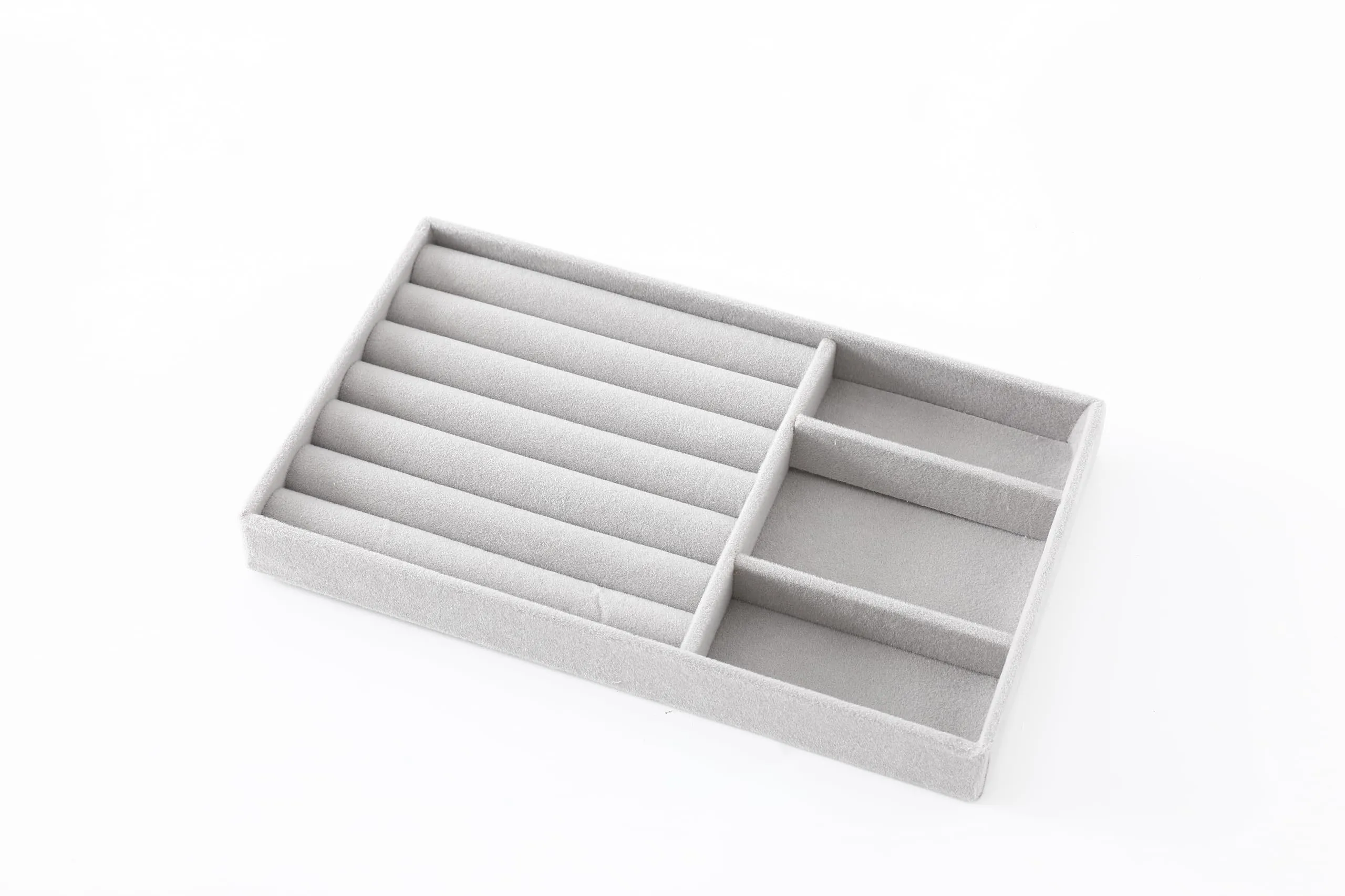 Kuber Industries 24 Pieces Velvet Jewelry Trays Organizer | Jewelry Storage Box | Jewelry Organizer | Showcase Holder Dresser Organizer for Earring Necklace Bracelet Ring | Pack of 6 |YBL4-02 | Grey