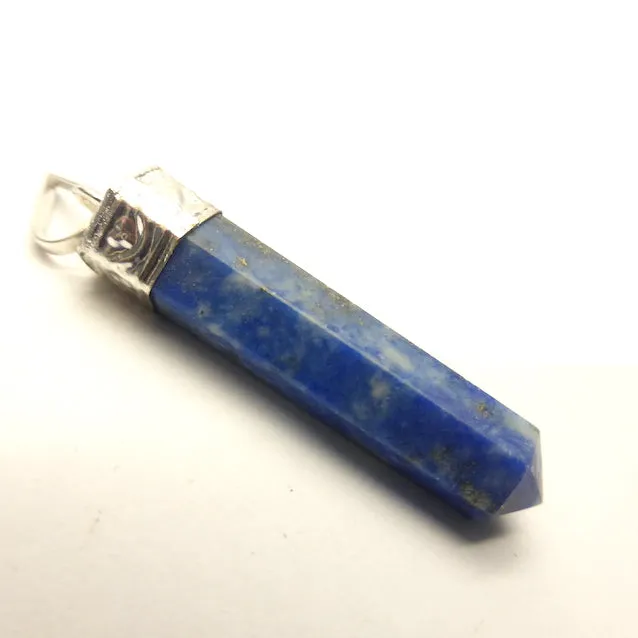 Lapis Lazuli Pendant, Single Point, Silver Plated