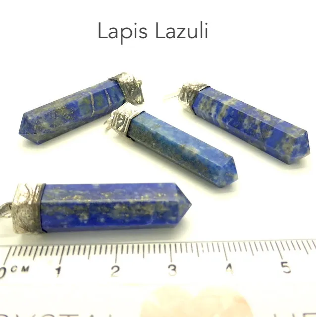 Lapis Lazuli Pendant, Single Point, Silver Plated