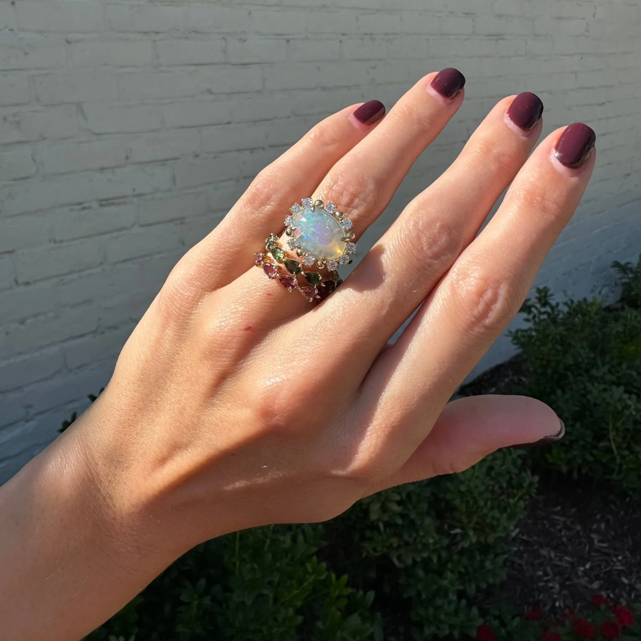 Large Green Tourmaline Chasing Pear Band