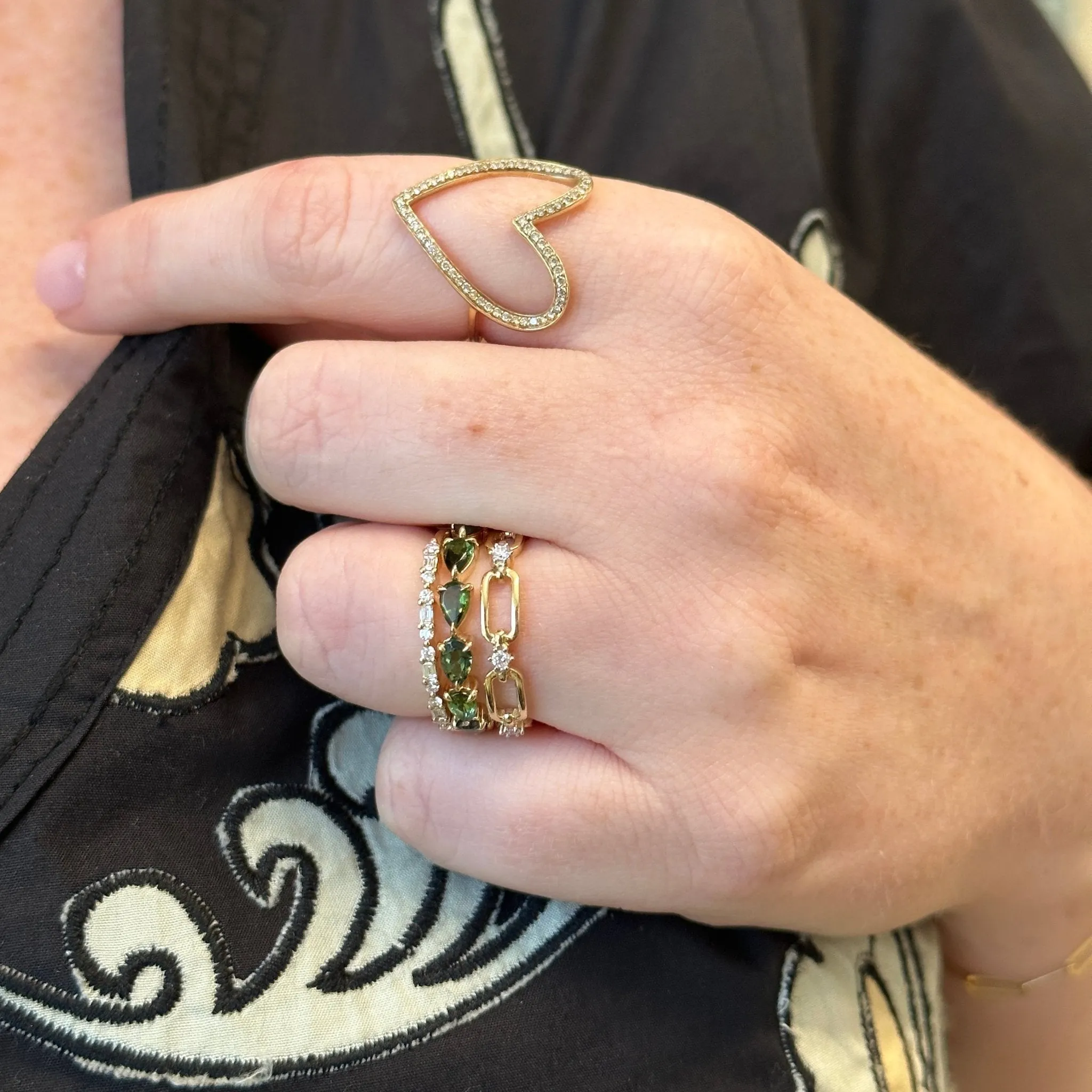 Large Green Tourmaline Chasing Pear Band