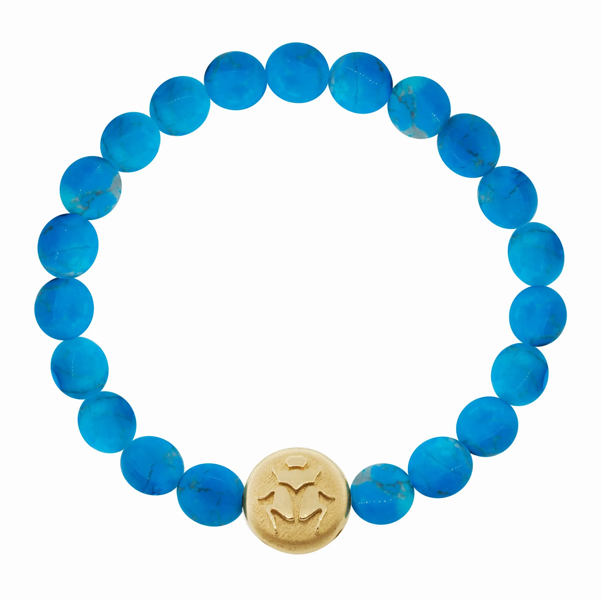 Large Scarab Disk on Medium Turquoise Beaded Bracelet