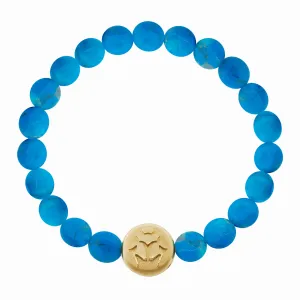 Large Scarab Disk on Medium Turquoise Beaded Bracelet