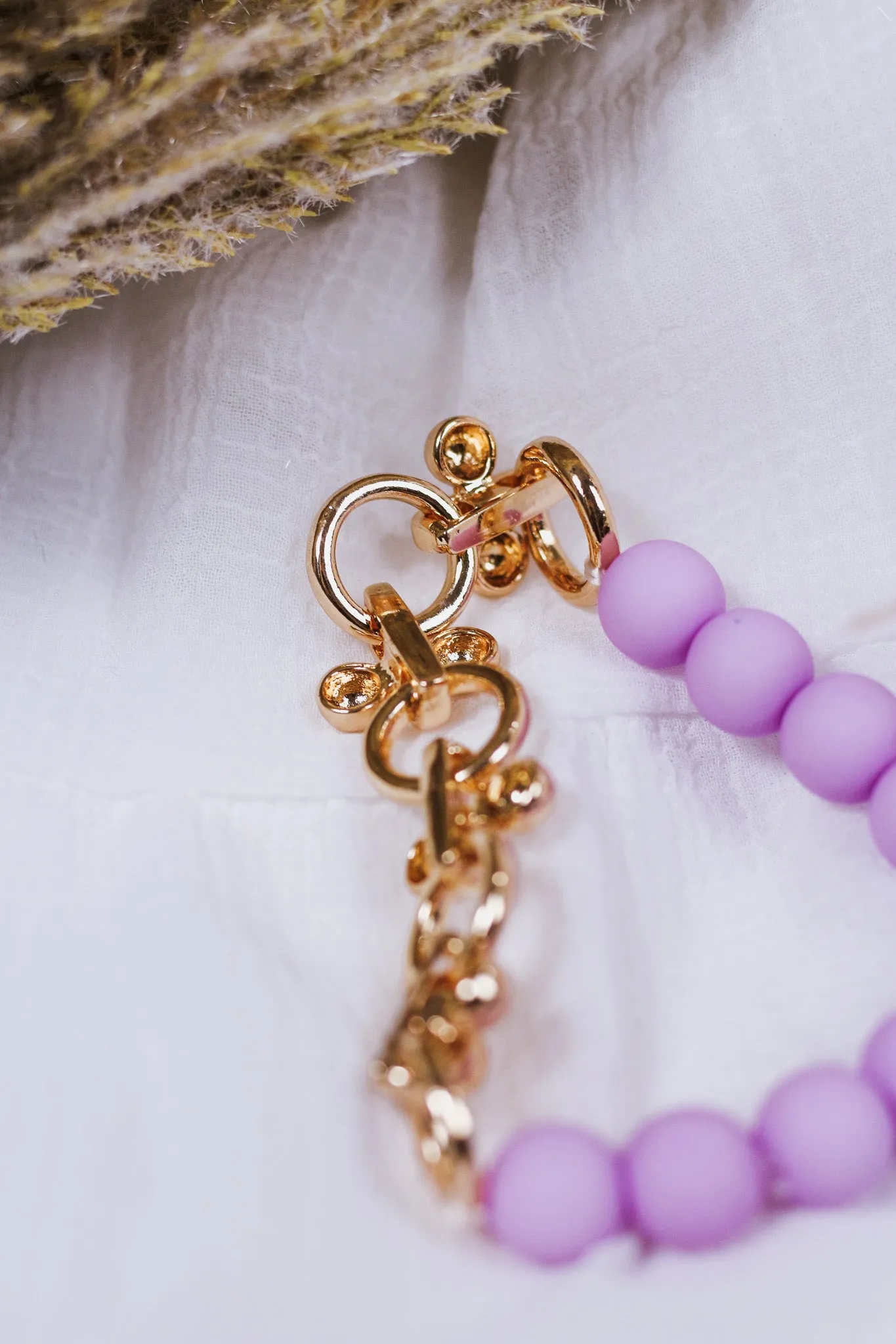 Lavender Color Coated Bead with Gold Chain Stretch Bracelet