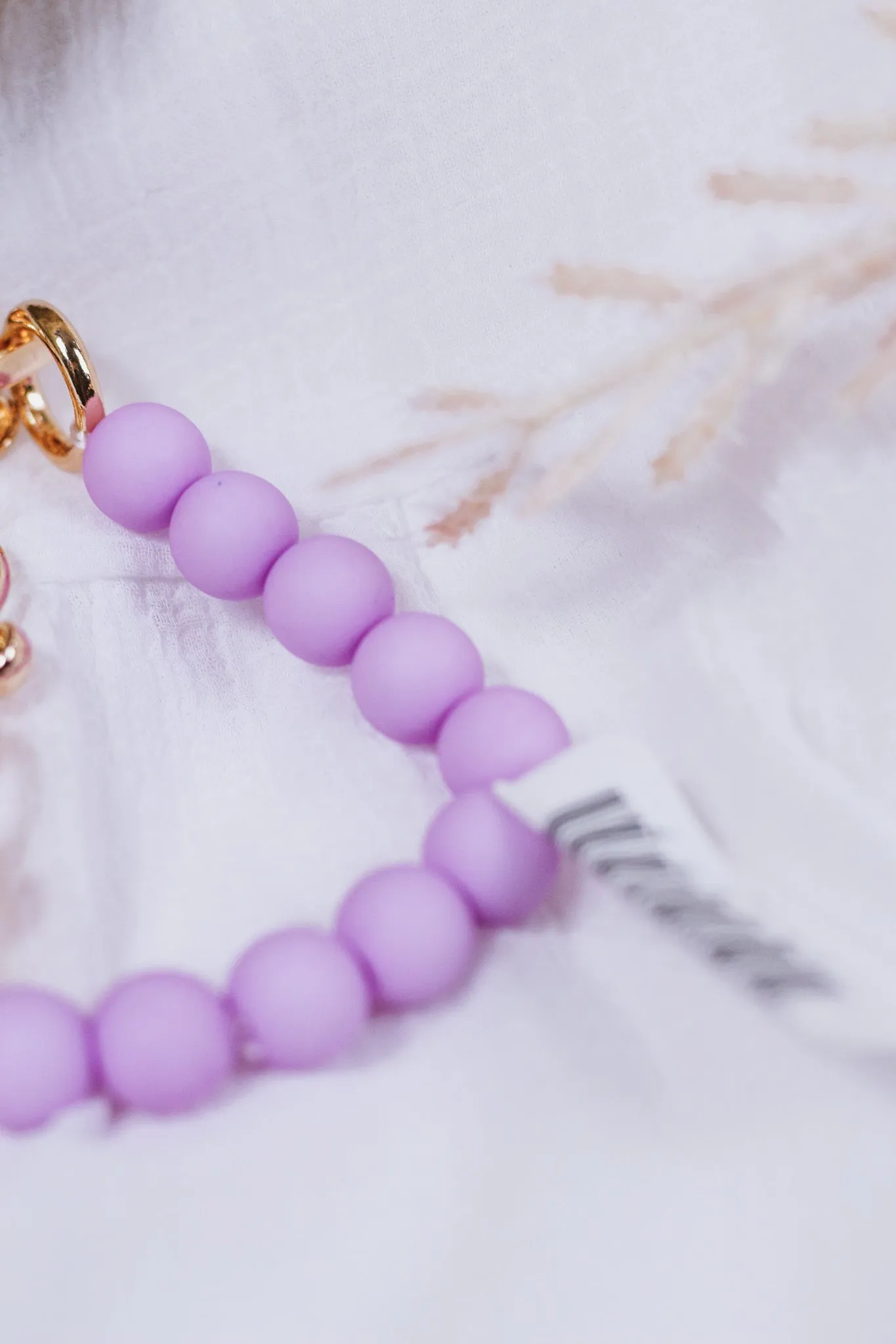 Lavender Color Coated Bead with Gold Chain Stretch Bracelet