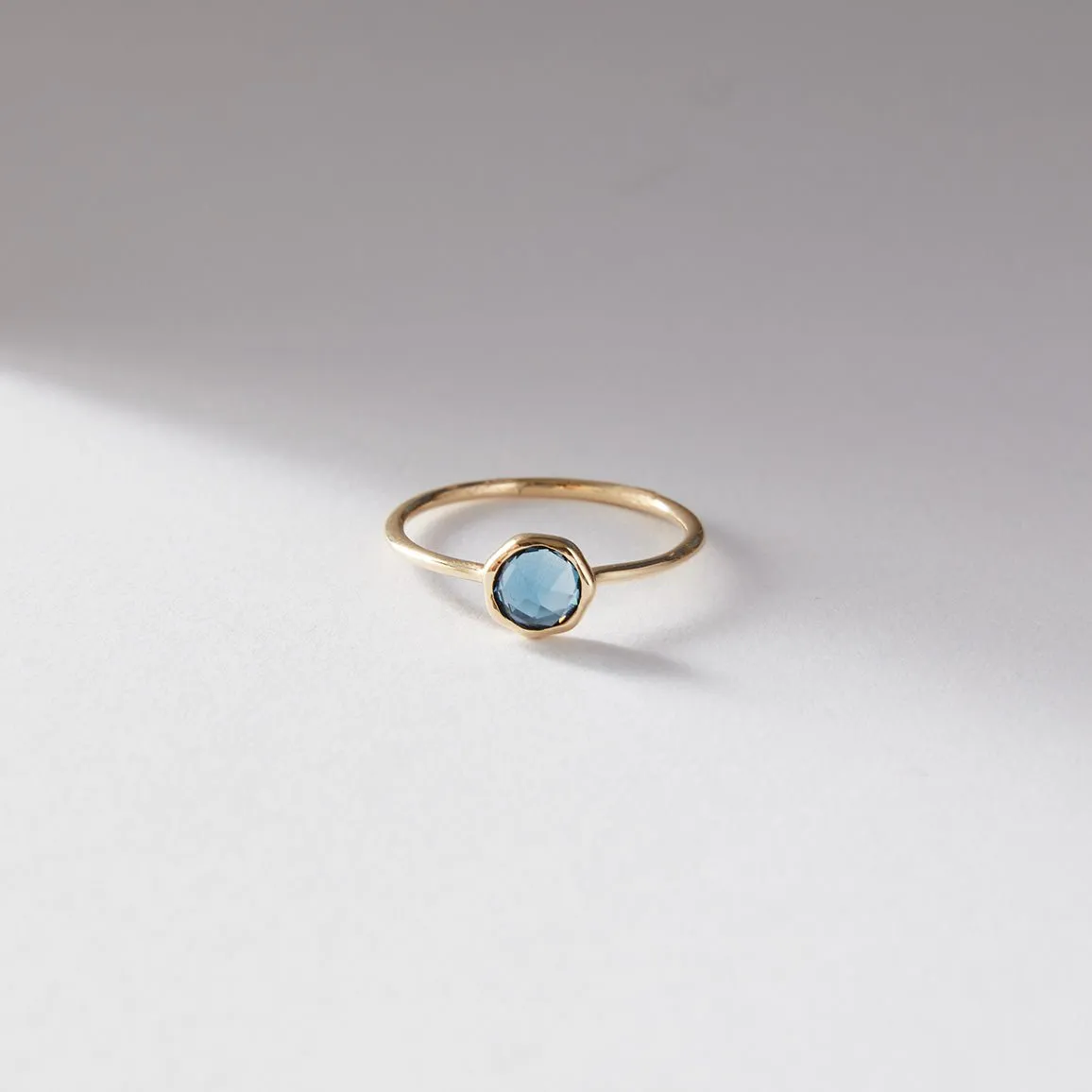 london blue topaz mini mood ring - 10k yellow gold, blue topaz