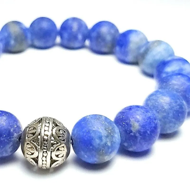 Matte Blue lapis lazuli and  Pave Bracelet