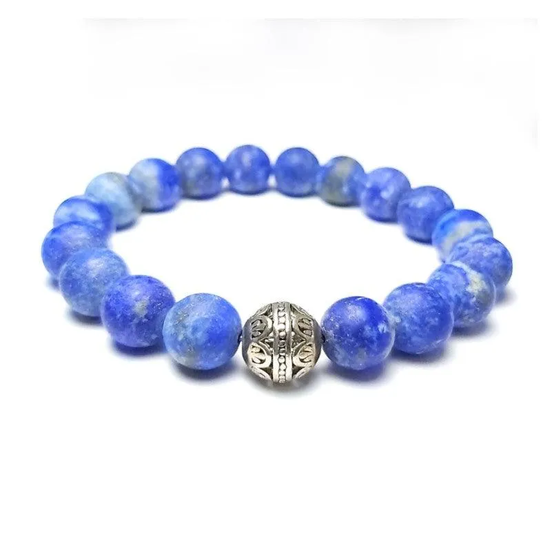 Matte Blue lapis lazuli and  Pave Bracelet