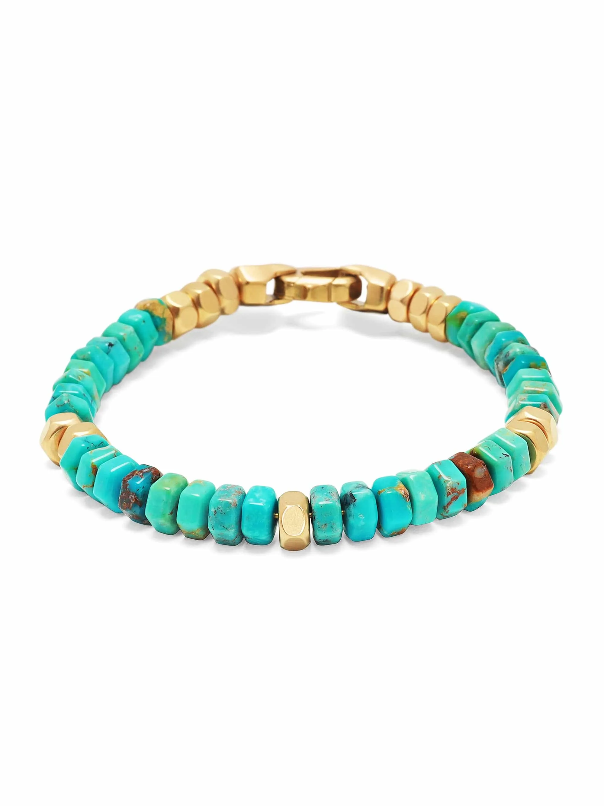 Men's Hexagon Beaded Bracelet with Turquoise and Gold