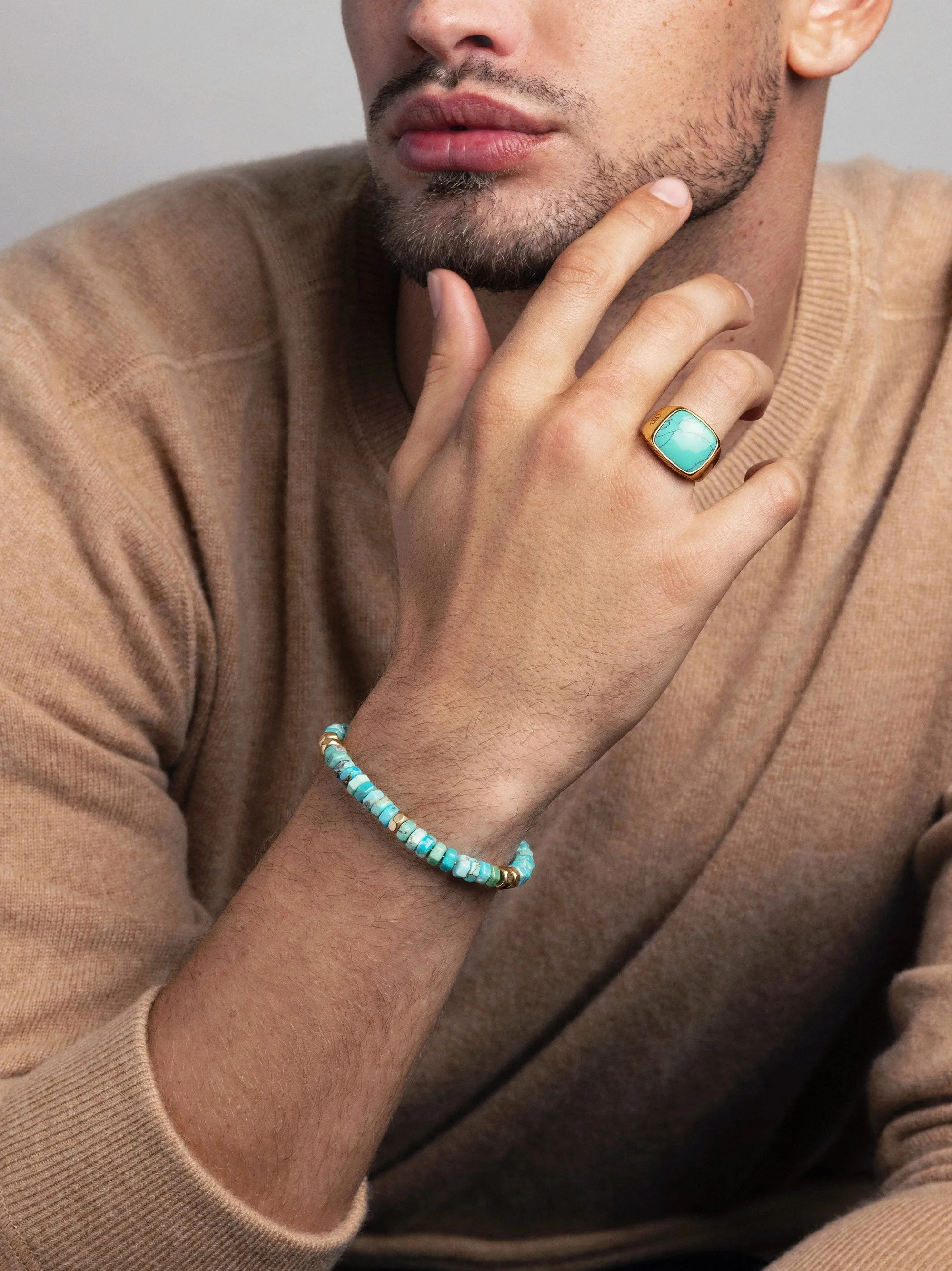 Men's Hexagon Beaded Bracelet with Turquoise and Gold