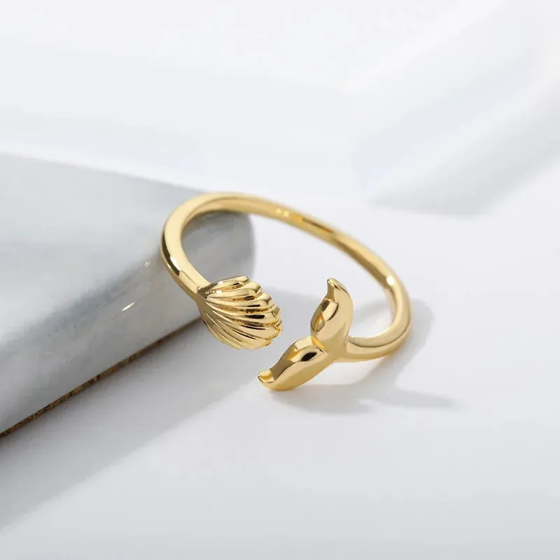 Mermaid Tail And Shell Rings Ocean theme Jewelry Adjustable Stackable Promise Rings Kids Gift Female Male Accessories Cheap Item