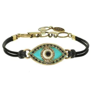 Michal Golan Turquoise and Black Evil Eye Bracelet on Leather