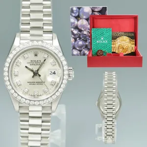 MINT Ladies Rolex DateJust 26 Platinum Diamond Bezel and Dial 69136 Watch Box