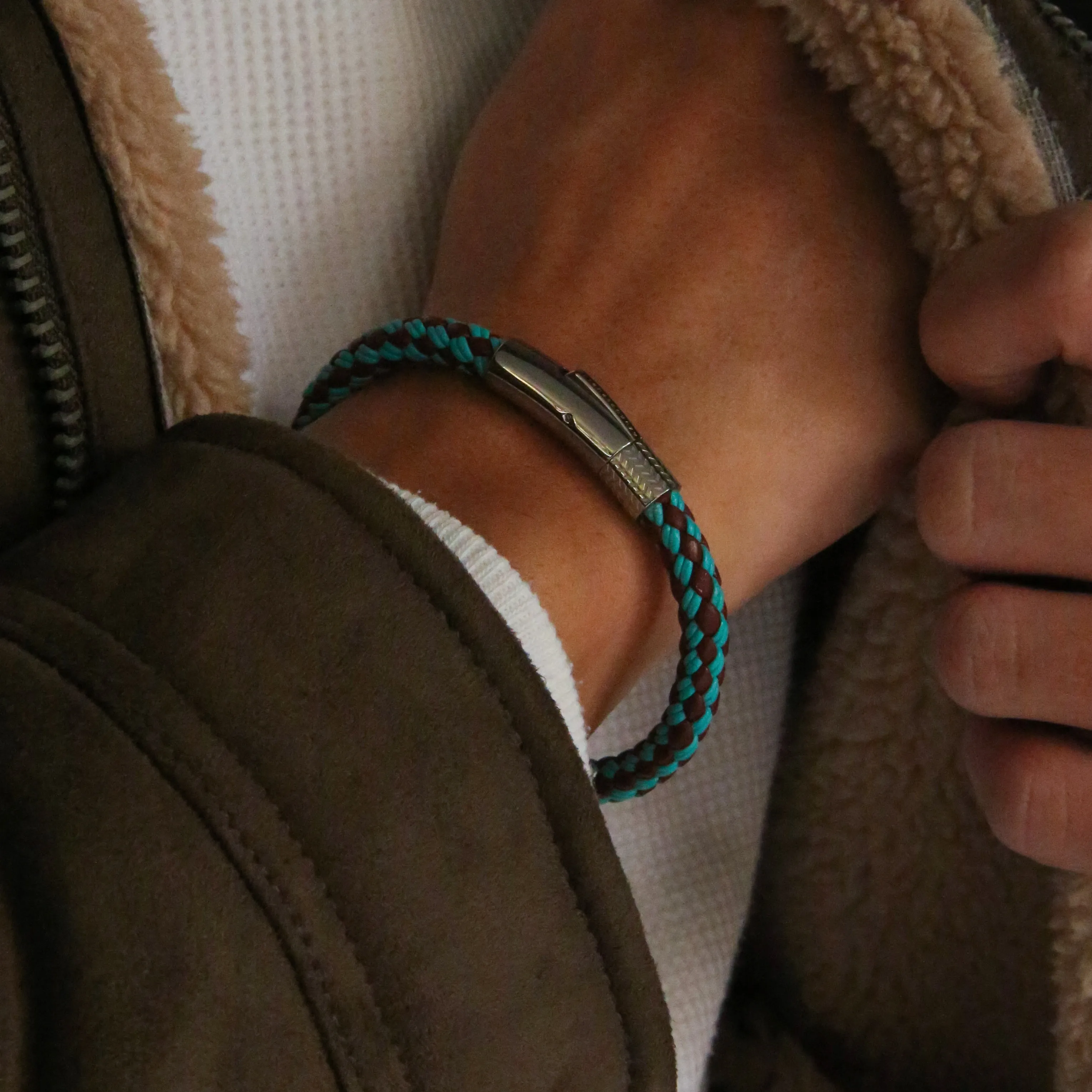 Mix Turquoise, Burgundy Leather Bracelet