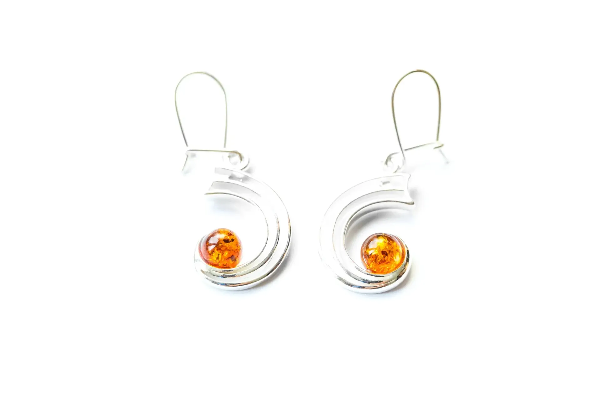 Modern Amber Orbit Earrings - Lightweight Drop Earrings with Baltic Amber Stone