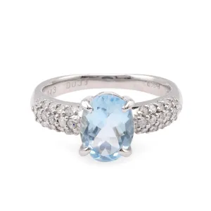 Modern Oval Cut Aquamarine Diamond Platinum Ring