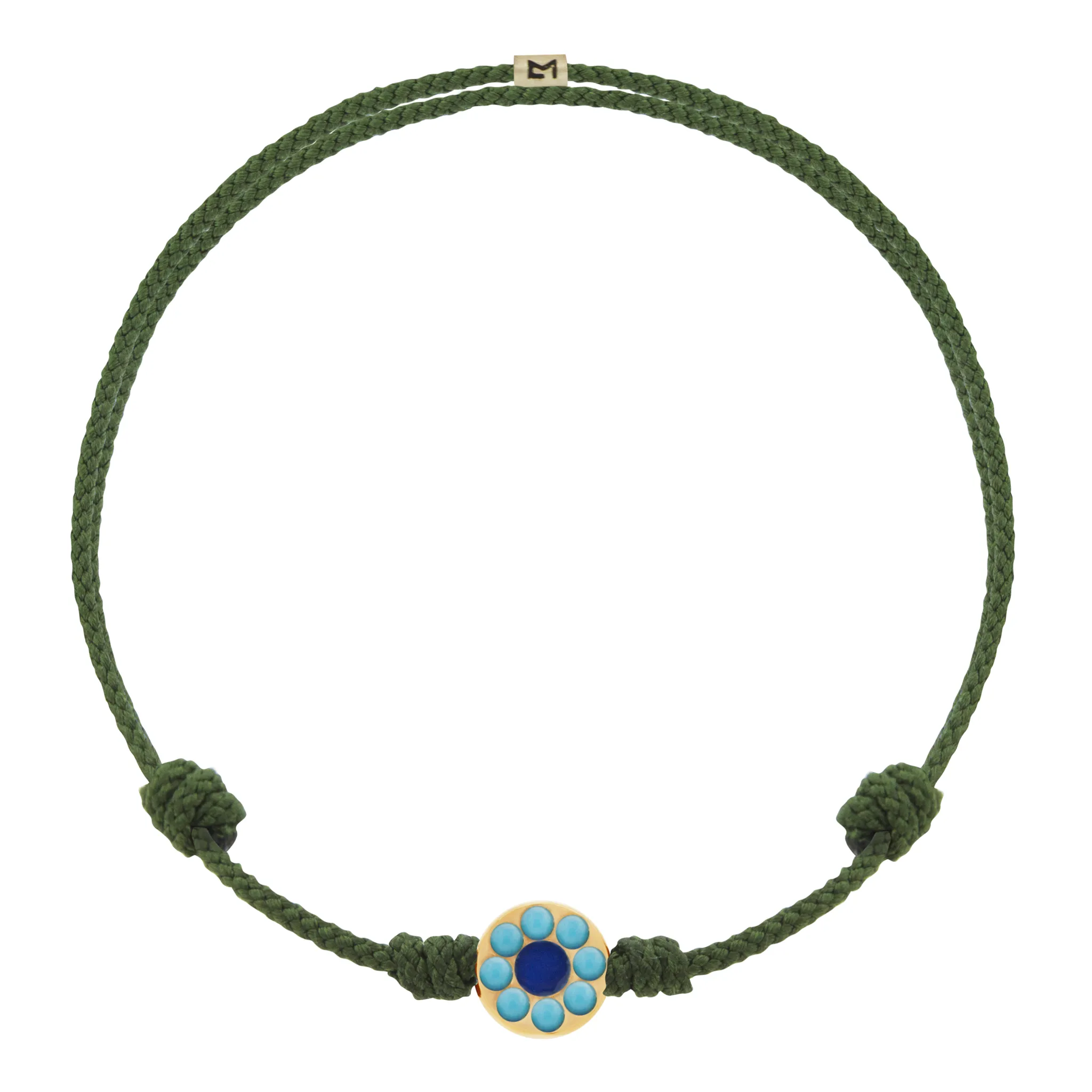 Multi Gemstone Evil Eye Disk on Pine Cord Bracelet