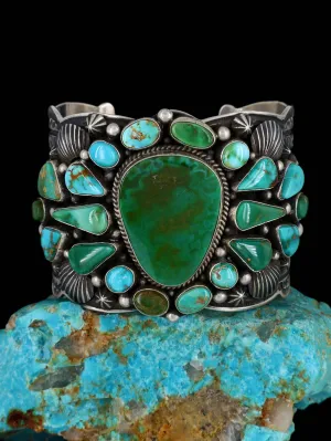 Native American Jewelry Natural Royston Turquoise Cluster Cuff Bracelet