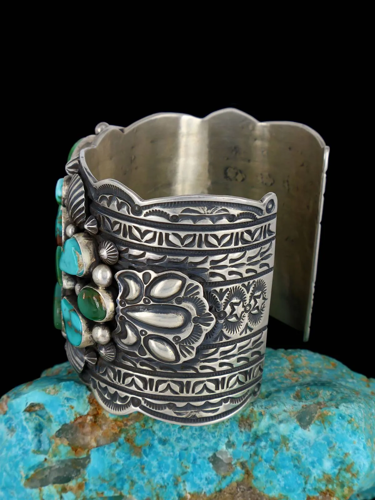 Native American Jewelry Natural Royston Turquoise Cluster Cuff Bracelet