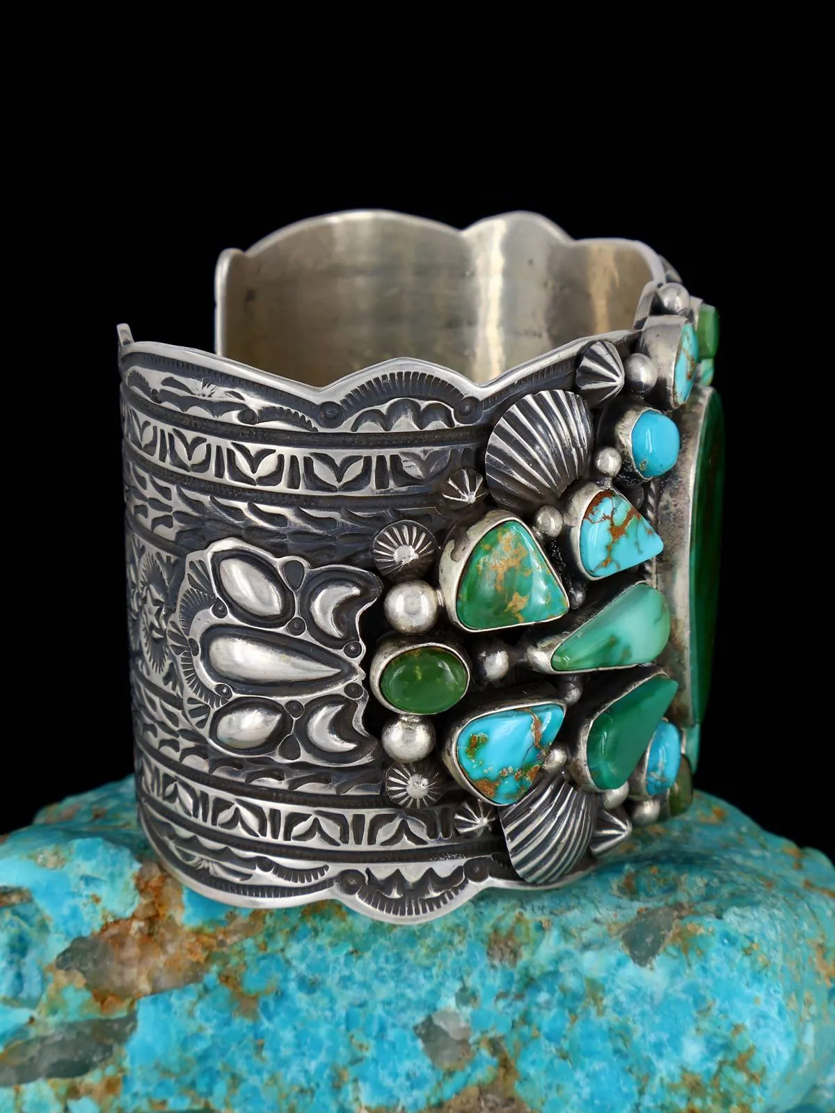 Native American Jewelry Natural Royston Turquoise Cluster Cuff Bracelet