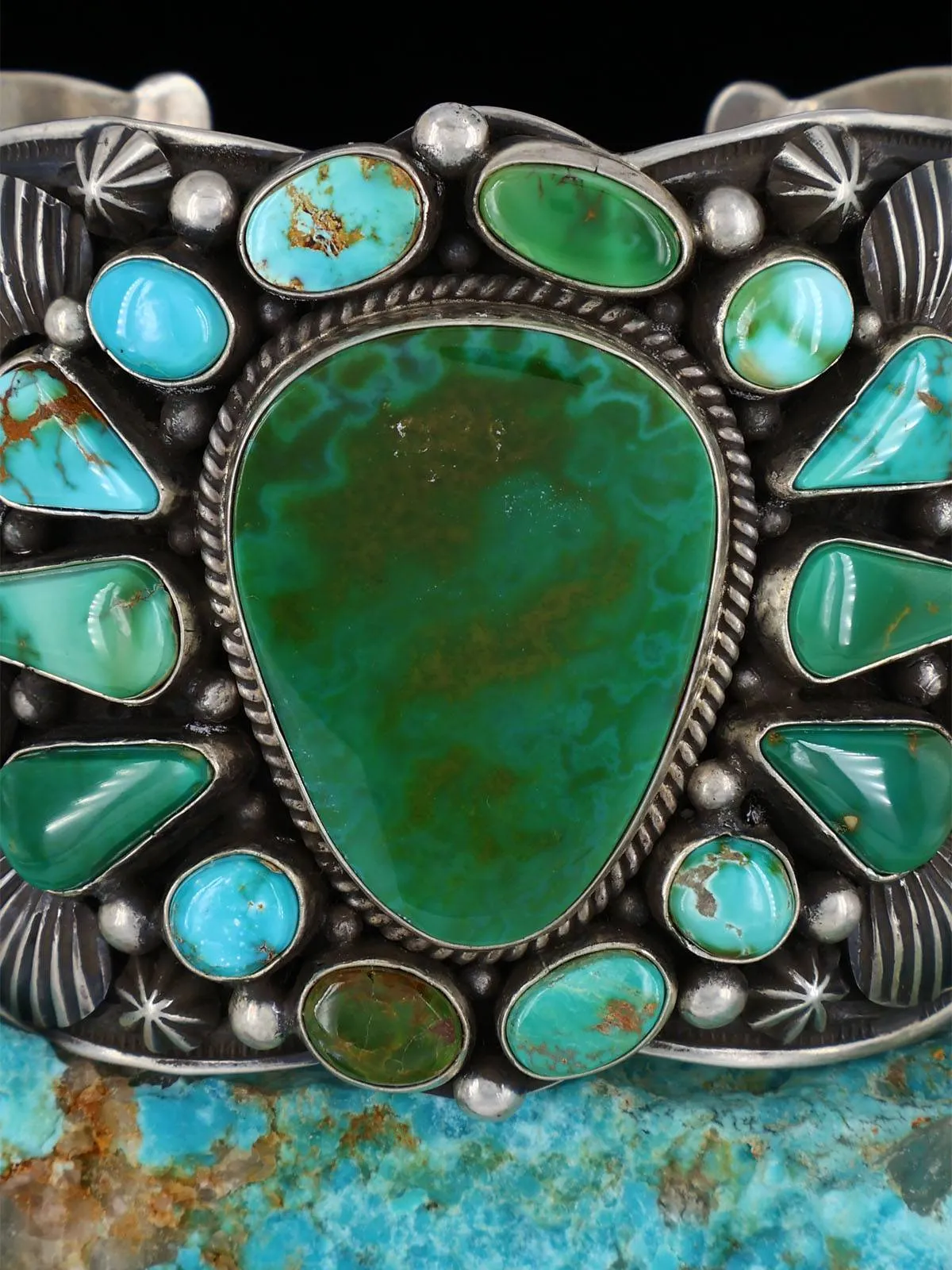 Native American Jewelry Natural Royston Turquoise Cluster Cuff Bracelet