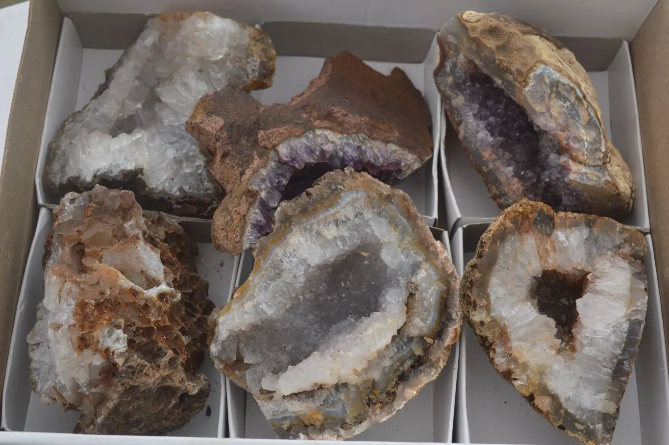 Natural Crystal & Amethyst Centred Geodes x 6 From Zululand, South Africa