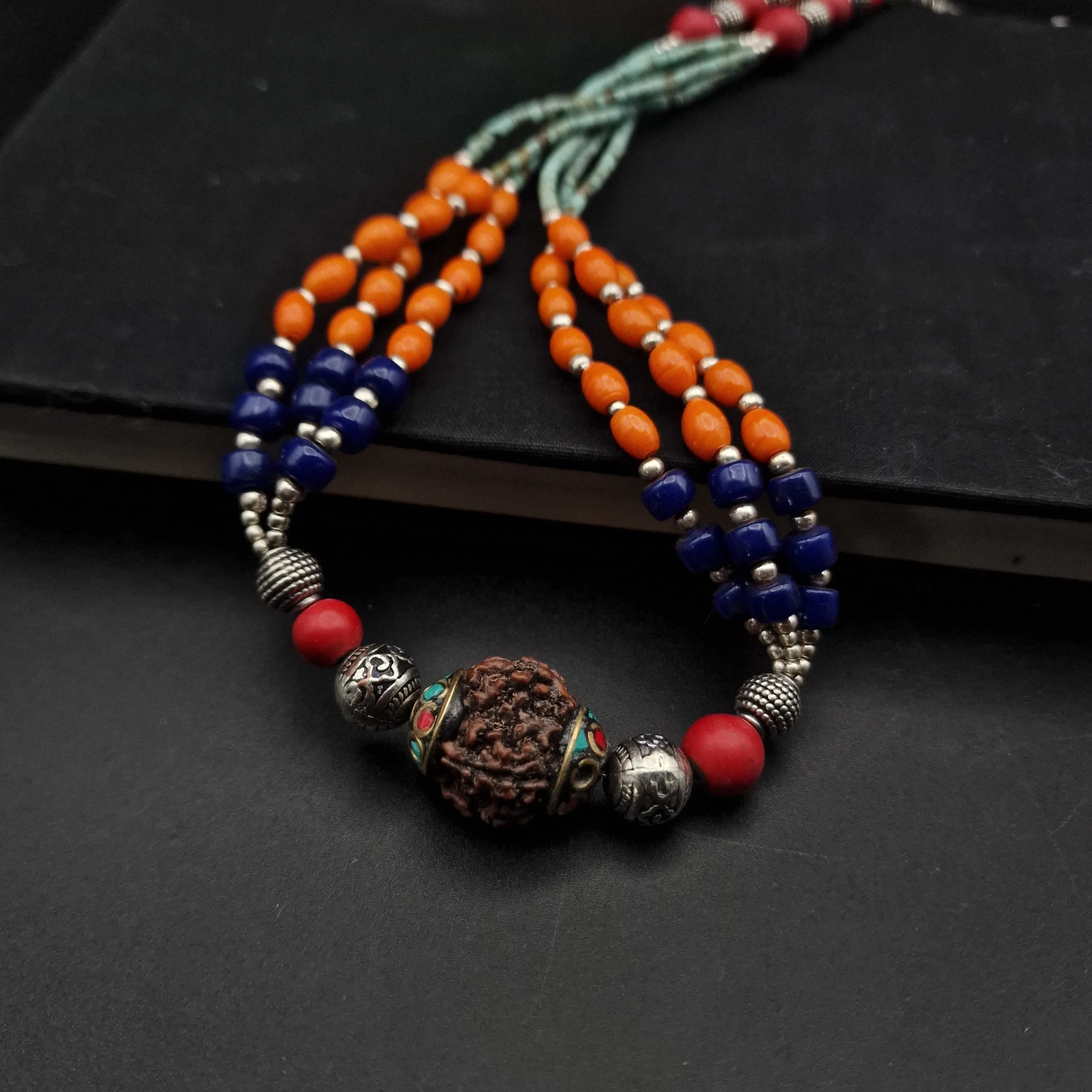 Nepal Tibetan Rudraksha Stone Silver Necklace