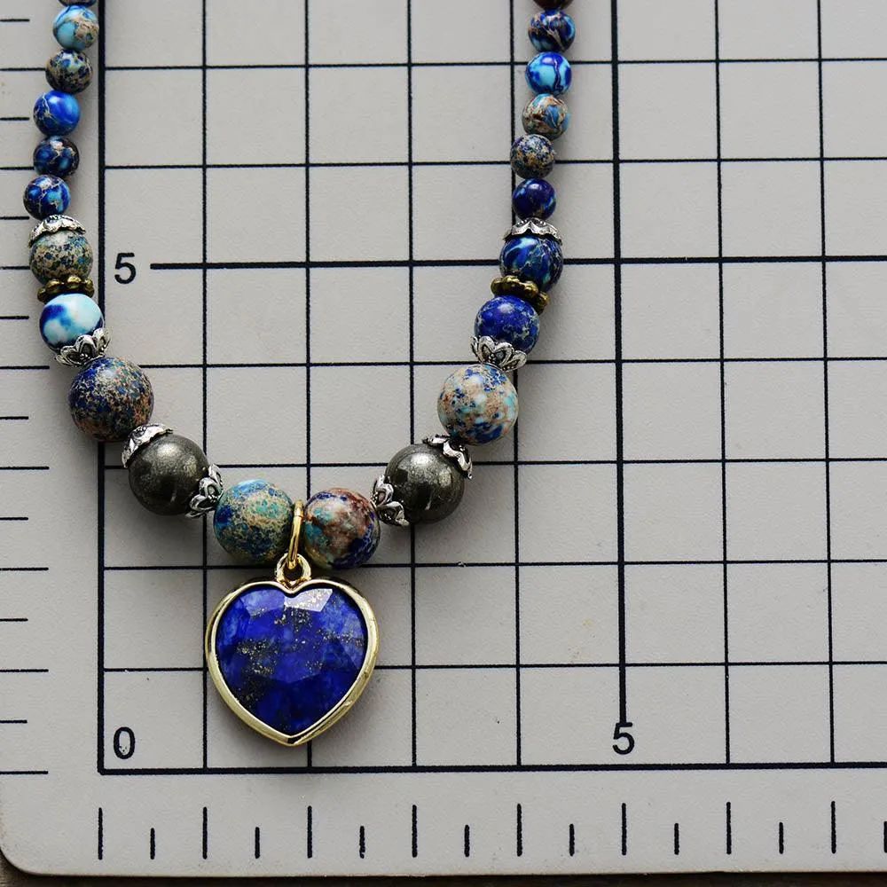 'Nyiwarri' Jasper & Lapis Lazuli Heart Stretchy Bracelet