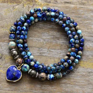 'Nyiwarri' Jasper & Lapis Lazuli Heart Stretchy Bracelet