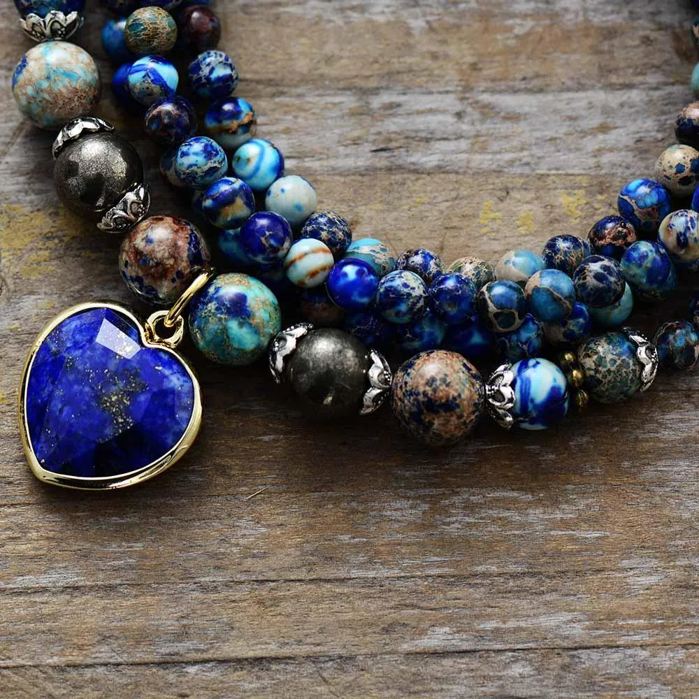 'Nyiwarri' Jasper & Lapis Lazuli Heart Stretchy Bracelet