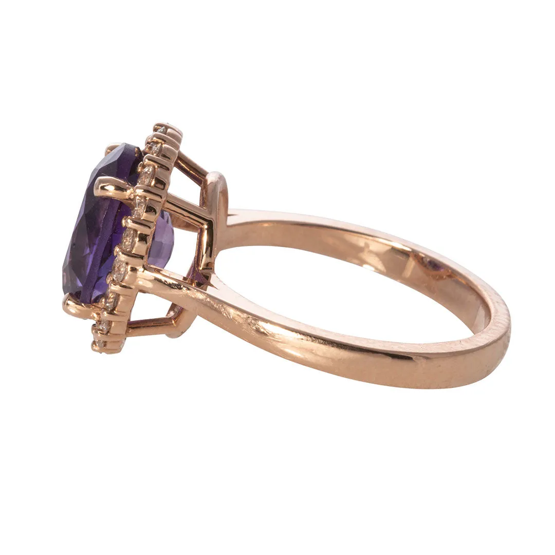 Oval Amethyst & Diamond Halo 14K Rose Gold Ring