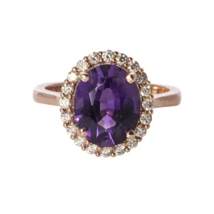 Oval Amethyst & Diamond Halo 14K Rose Gold Ring