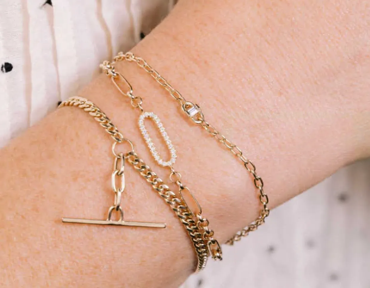 Paperclip Rolo Chain Bracelet with Pavé Diamond Link