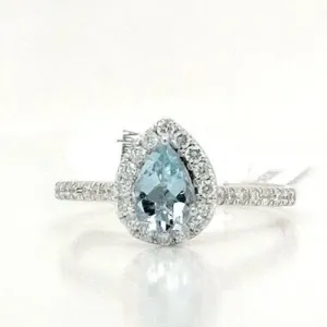 Pear Aquamarine & Diamond 18ct Ring