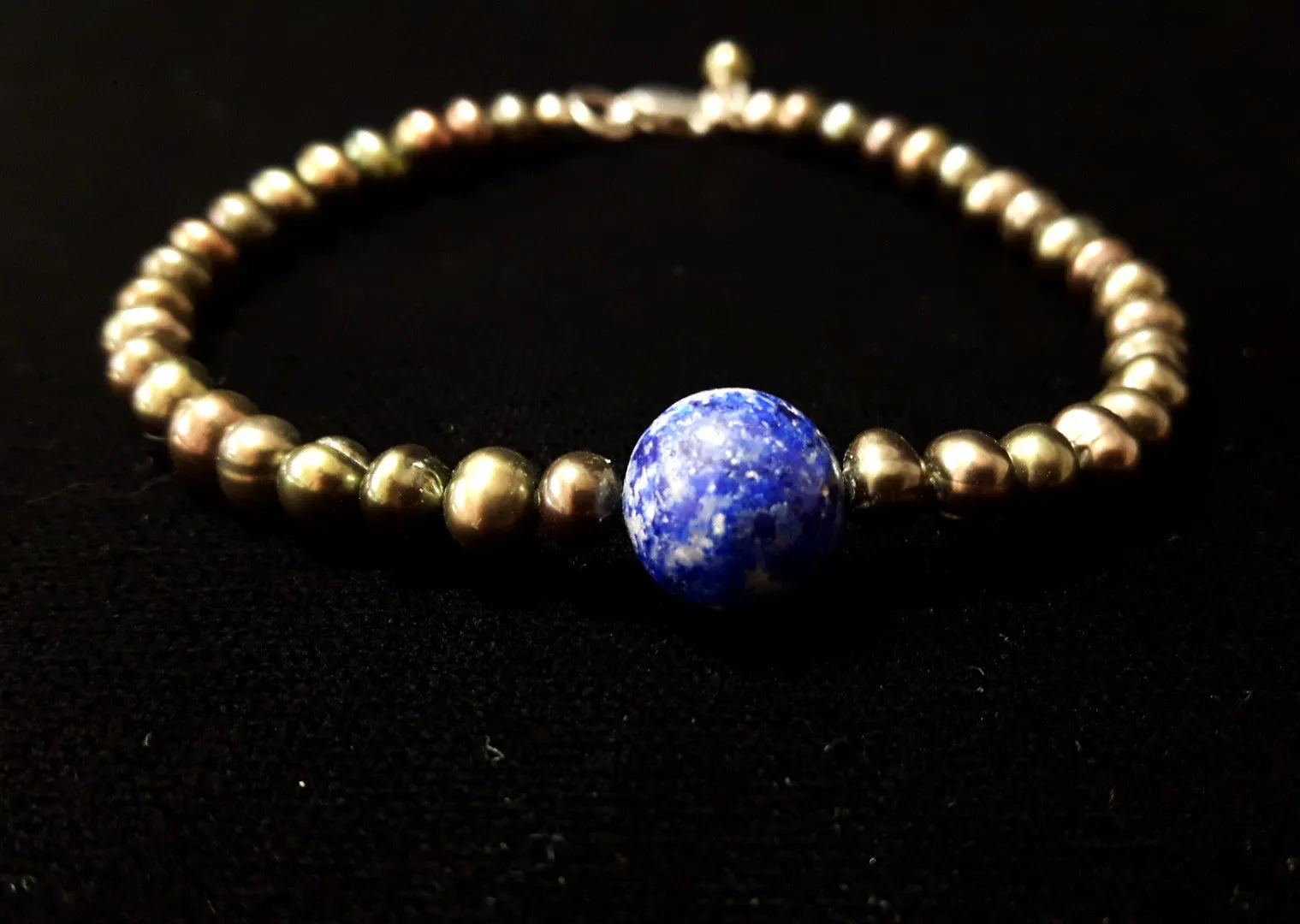 Pearl &, Lapis Lazuli Silver Bracelet