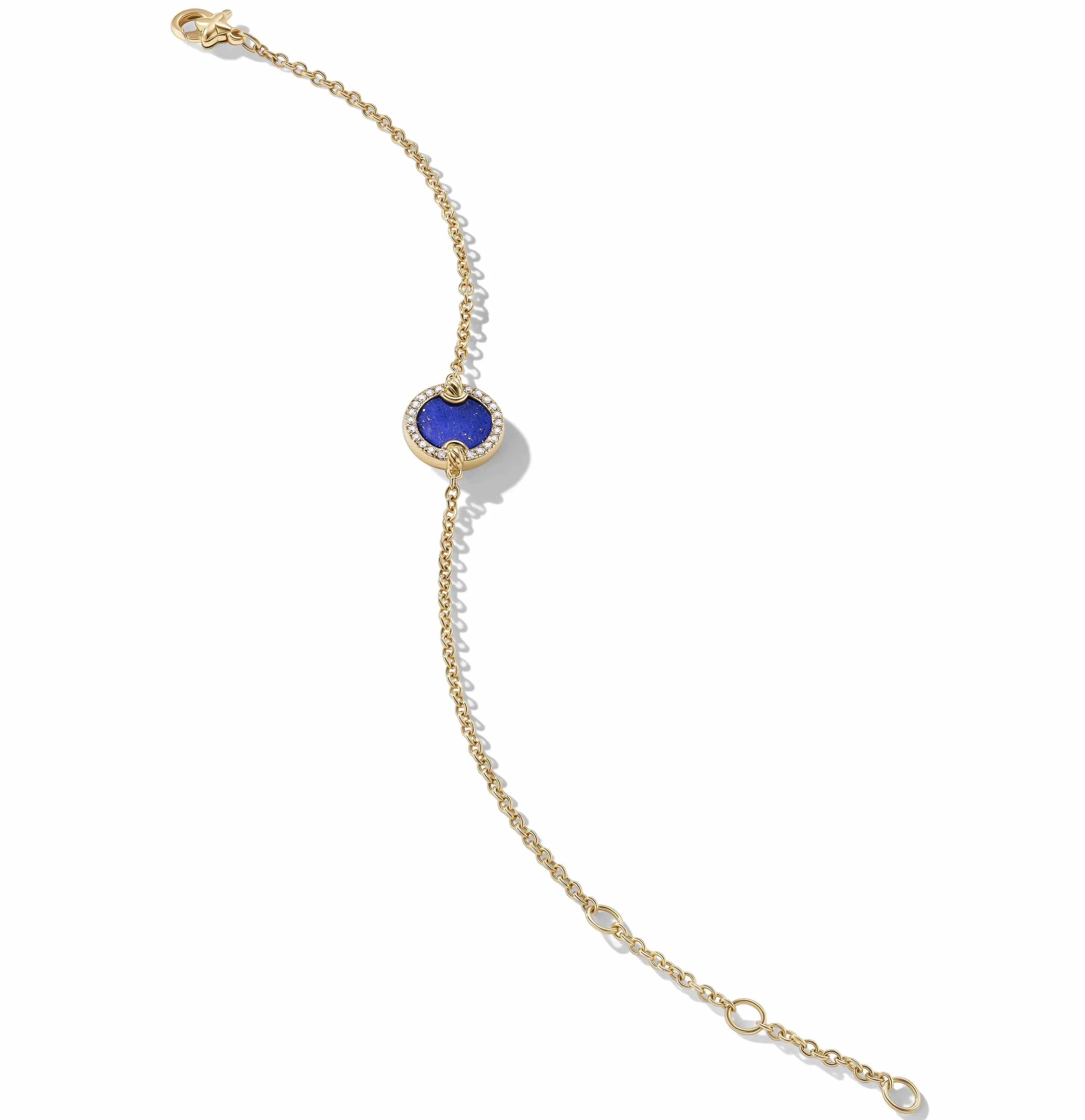 Petite DY Elements® Center Station Chain Bracelet in 18K Yellow Gold with Lapis and Pavé Diamonds