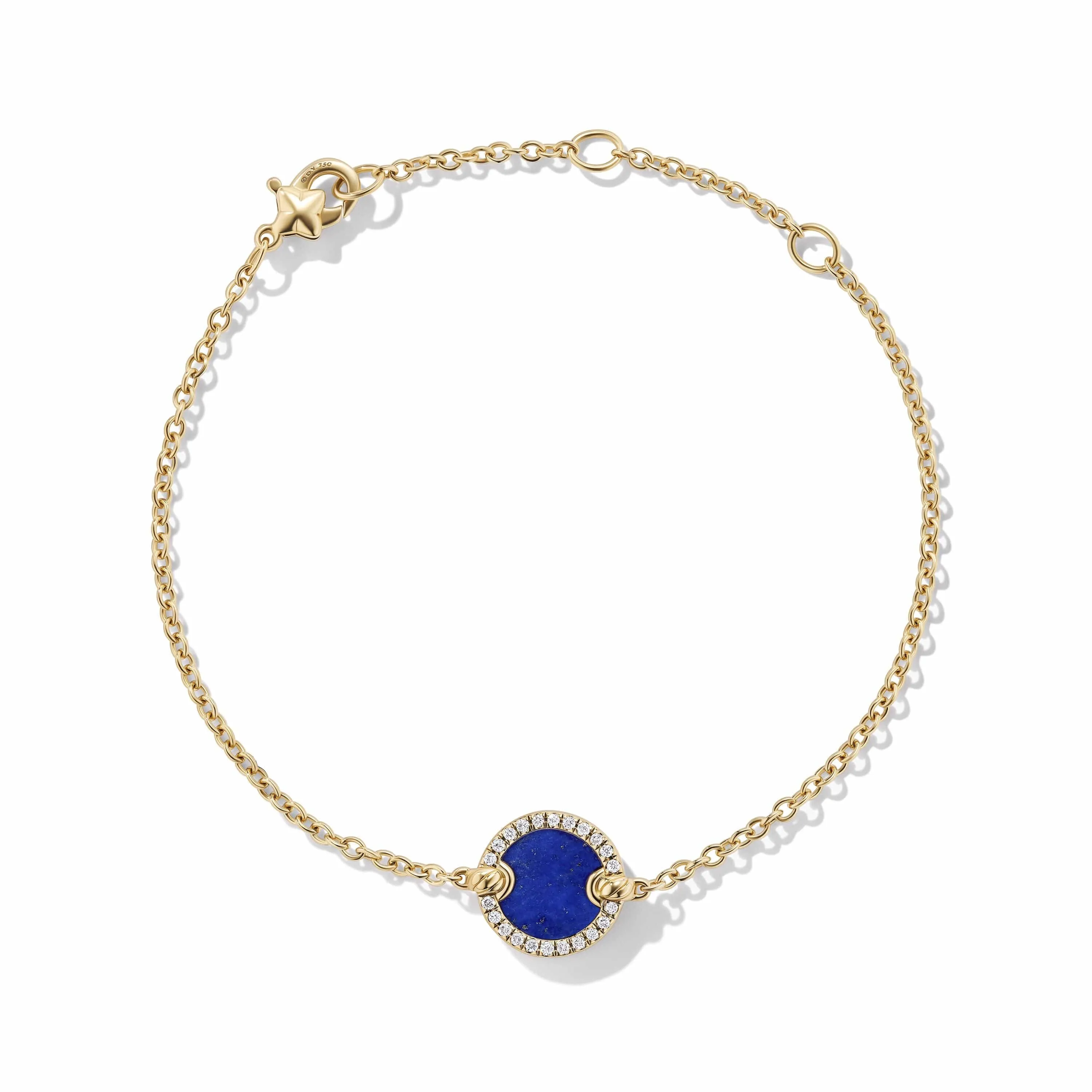 Petite DY Elements® Center Station Chain Bracelet in 18K Yellow Gold with Lapis and Pavé Diamonds